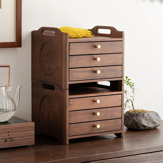 Walnut Wood Storage Box Minimalist Stackable Drawer Organizer Vintage Jewelry Box for Display Multi-layer Makeup Organizer